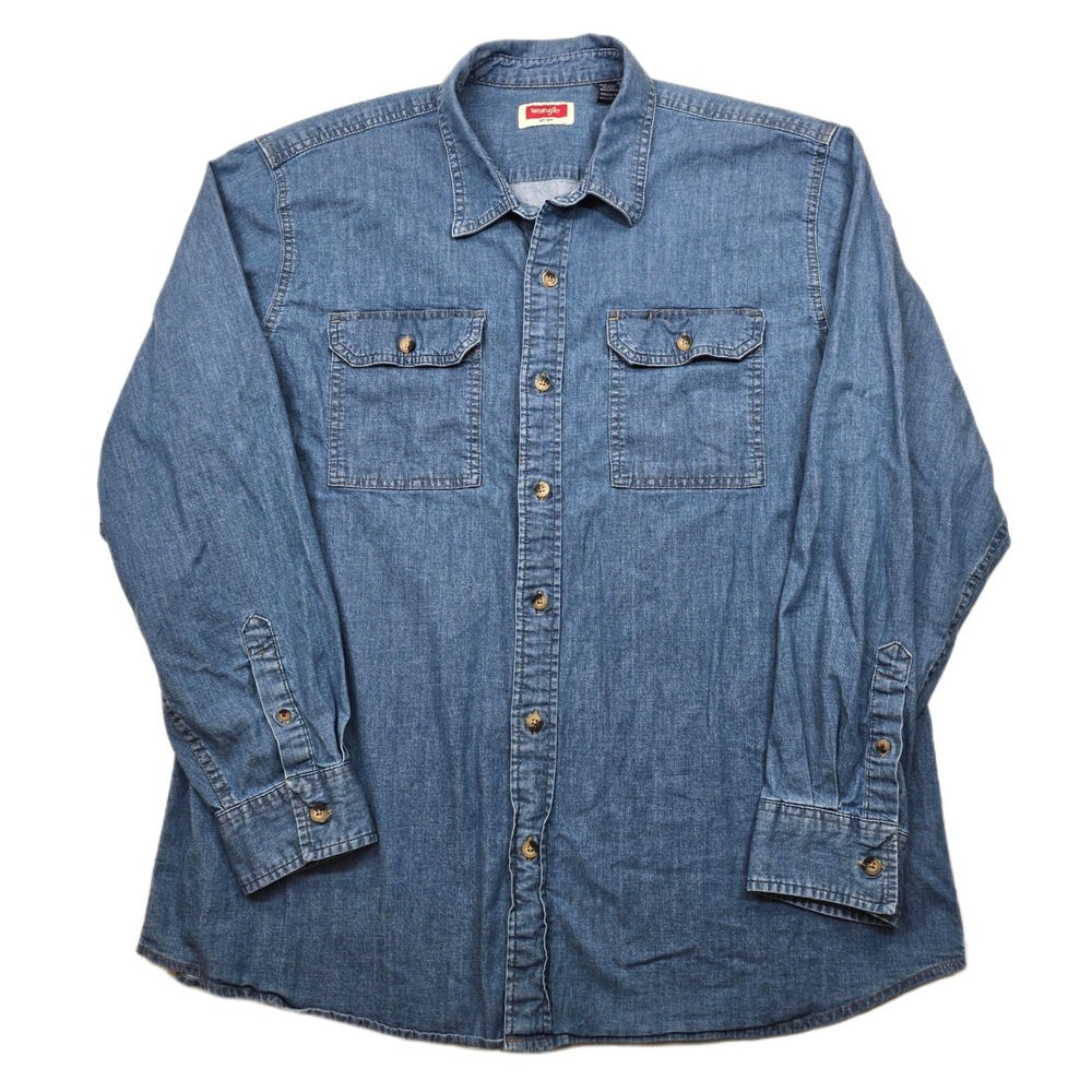 Wrangler Denim Shirt Mens‎ XL Blue Jean Long Sleeve Button Up Work